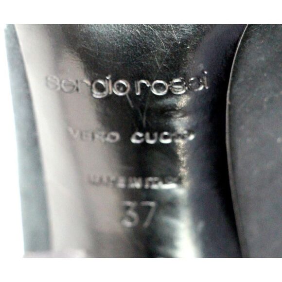 Sergio Rossi BLACK REAL LEATHER SUEDE HIGH HEEL POINTED CLASSIC PUMP SHOES Sz 37 - Picture 11 of 11